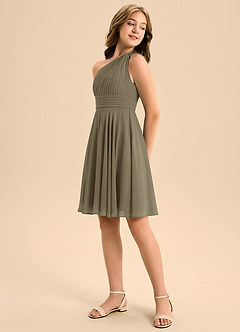 Azazie Charlize Junior Linia A Pofałdowany Szyfon Mini Młodsza druhna Sukienka image4