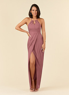 Azazie Hadid Mother of the Bride Dresses Desert Rose Sheath Pleated Mesh Dress image3
