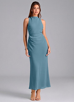 Azazie Evadne Vestidos de damas de honor Vestido de Bermudas de Gasa de Corte Recto con Plisado image3