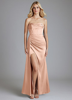 Azazie Amyra Bridesmaid Dresses Rose Gold Mermaid Off the Shoulder Stretch Satin Convertible Dress image1