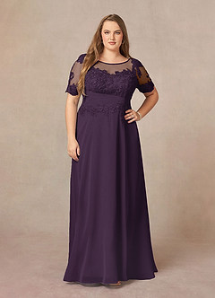 Azazie Raissa Abiti per la Madre della Sposa Abito A-Line in Chiffon Pizzo Prugna image9