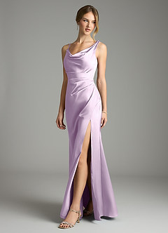 Azazie Samara Abiti da Damigella Abito Sirena in Raso Elasticizzato Plissettato Lilla Glassato image3