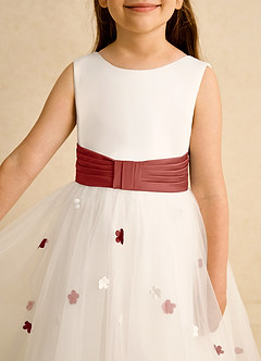 Azazie Cricket Flower Girl Dresses Ivory Terracotta Ball-Gown Pleated Matte Satin Dress image8