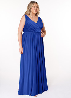 Azazie Tanicia Bridesmaid Dresses Royal Blue A-Line V-Neck Pleated Mesh Dress image8
