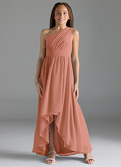 Azazie Mathilda Junior Vestido de Mai Tai de Gasa de Corte en A con Plisado image1