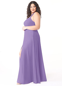 Azazie Jane Vestidos de damas de honor Vestido de Tahití de Gasa de Corte en A con Cuello en V plisado image8
