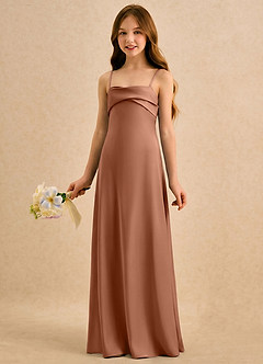 Azazie Mirabella Girls Formal vestidos de niña de las flores Vestido Bronceador de Satén Elástico de Recto con Escote corazón image2