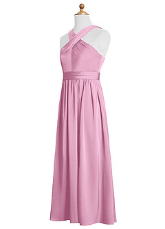Azazie Jiya Junior Vestido de Rosa Caramelo de Satén Elástico de Corte en A con Plisado image7
