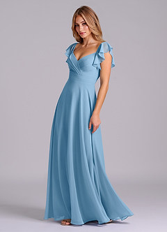 Azazie Leilani Bridesmaid Dresses Steel Blue A-Line Pleated Chiffon Dress image5