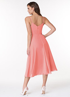 Azazie Clarissa Bridesmaid Dresses Coral A-Line V-Neck Chiffon Dress image2