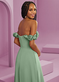Barbie ♥ Azazie Brautjungfernkleider Wandelbar A-Linie Schulterfrei Chiffon Kleid Matcha image2