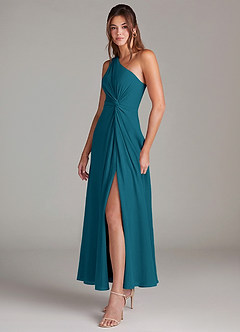 Azazie Brooke Bridesmaid Dresses Ink Blue A-Line One Shoulder Chiffon Dress image3