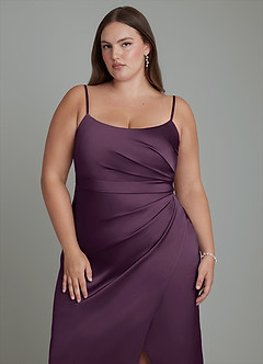 Azazie Calandra Bridesmaid Dresses Plum Sheath Pleated Stretch Satin Dress image13