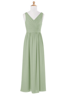 Azazie Kora Junior Dusty Sage A-Line Pleated Chiffon Dress image5