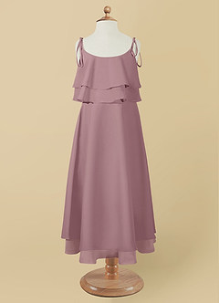 Azazie Temi Flower Girl Dresses Dusty Rose A-Line Spaghetti Strap Chiffon Dress image11