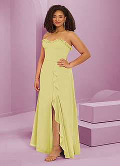 Barbie ♥ Azazie Robes de demoiselle d'honneur Robe Trapèze en Mousseline de soie Encolure en Forme de Cœur Sorbet Citron image11