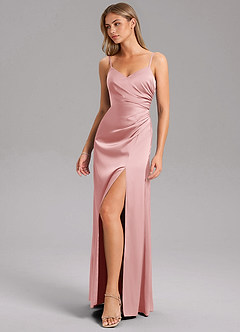 Azazie Azuree Brudtärnklänningar Klä av A-Linje i Stretch Satin Plisserad Puderrosa image5