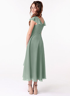 Azazie Posie Junior Silver Sage A-Line Ruched Chiffon Dress image3