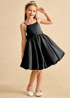 Azazie Davine Flower Girl Dresses Black A-Line Spaghetti Strap Matte Satin Dress image4