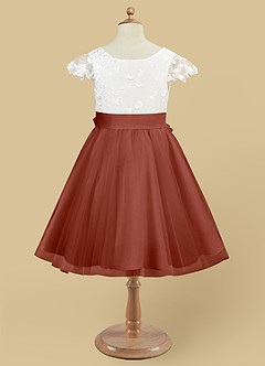 Azazie Vetty Flower Girl Dresses Ivory Auburn A-Line Lace Tulle Dress image9