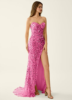 Elowomgen Rose Pink Beading Sequin Embroidery Mesh Prom Dress image5