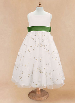 Azazie Pollie Flower Girl Dresses Ivory Basil A-Line Bow Tulle Dress image11