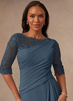Azazie Dionysus Mother of the Bride Dresses A-Line Boatneck Lace Chiffon Floor-Length Dress image4