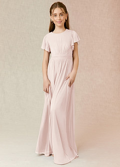 Azazie Mosley Junior Rose Petal A-Line Ruched Mesh Dress image1