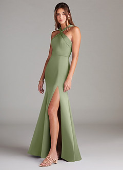 Azazie Rue Bridesmaid Dresses Pistachio Mermaid Pleated Stretch Satin Dress image5