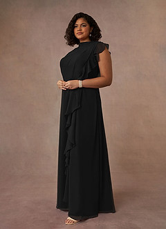 Azazie Narine Mother of the Bride Dresses Black A-Line High Neckline Pleated Chiffon Dress image14