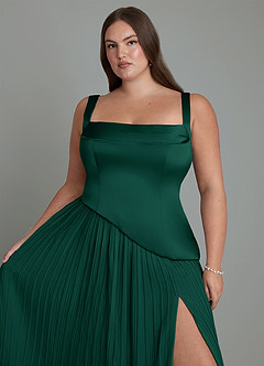 Azazie Stephanie Brautjungfernkleider A-Linie Plissee Stretch-Satin Kleid Smaragd image9