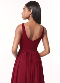 Azazie Keyla Bridesmaid Dresses Burgundy A-Line V-Neck Pleated Chiffon Dress image4