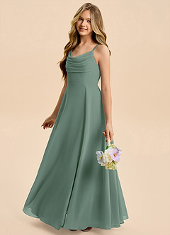 Azazie Gia Junior Eucalyptus A-Line Pleated Chiffon Dress image3