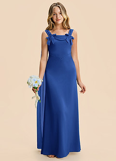 Azazie Chelsea Junior Royal Blue Sheath Pleated Stretch Satin Dress image4