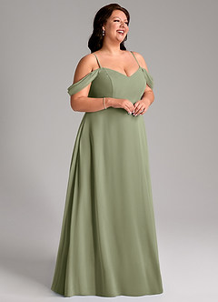 Azazie Marley Brautjungfernkleider Wandelbar A-Linie Schulterfrei Chiffon Kleid Pistazie image15