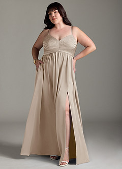 Azazie Alia Bridesmaid Dresses Frost A-Line Pleated Stretch Satin Dress image8