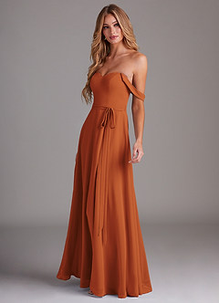 Azazie Aaron Bridesmaid Dresses Cinnamon A-Line Off the Shoulder Chiffon Convertible Dress image5