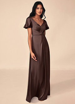 Azazie Soren Bridesmaid Dresses Ganache A-Line Pleated Stretch Satin Dress image4
