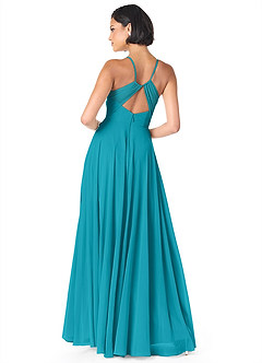 Azazie Avelina Bridesmaid Dresses Jade A-Line V-Neck Pleated Chiffon Dress image2