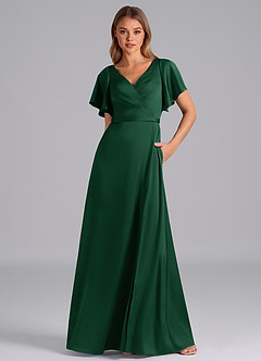 Azazie Ambrosia Vestidos de damas de honor Vestido de Verde Oscuro de Satén Elástico de Corte en A con Plisado image5