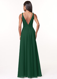 Azazie Maren Robes de demoiselle d'honneur Robe Trapèze en Mousseline de soie Plissée Vert Foncé image2
