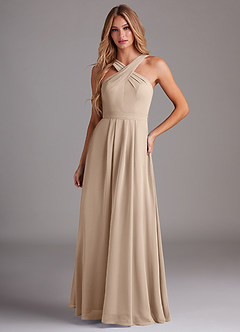 Azazie Dixie Bridesmaid Dresses Taupe A-Line Halter Pleated Chiffon Dress image1