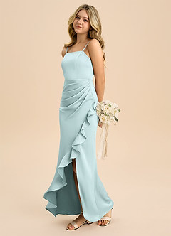 Azazie Buzzy Junior Sea Glass Sheath Pleated Stretch Satin Dress image6