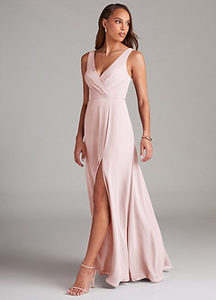 Azazie Nelly Robes de demoiselle d'honneur Robe Trapèze en Mousseline de soie Plissée Rose Pâle image4