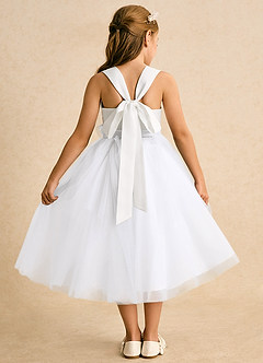 Azazie Bonny Flower Girl Dresses Ivory White Ball-Gown Pleated Tulle Dress image2