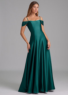 Azazie Seriana Bridesmaid Dresses Peacock A-Line Off the Shoulder Stretch Satin Convertible Dress image6