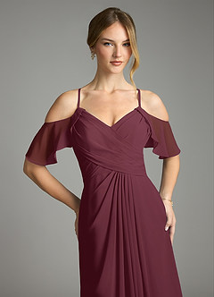 Azazie Dakota Bridesmaid Dresses Cabernet A-Line V-Neck Pleated Chiffon Dress image7
