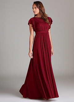 Azazie Daphne Modest Bridesmaid Dresses A-Line Ruched Mesh Floor-Length Dress image3