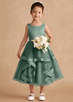 Azazie Posy Blumenmädchenkleider A-Linie Mit Perlen Tüll Kleid Eukalyptus image4