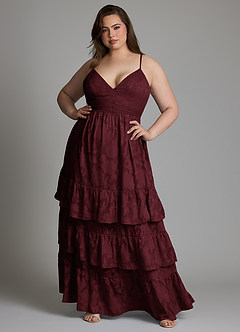 Azazie Nathalia Vestidos para Prova em Casa Vestido Cabernet de Esgotamento Floral de Linha A com Laço image7
